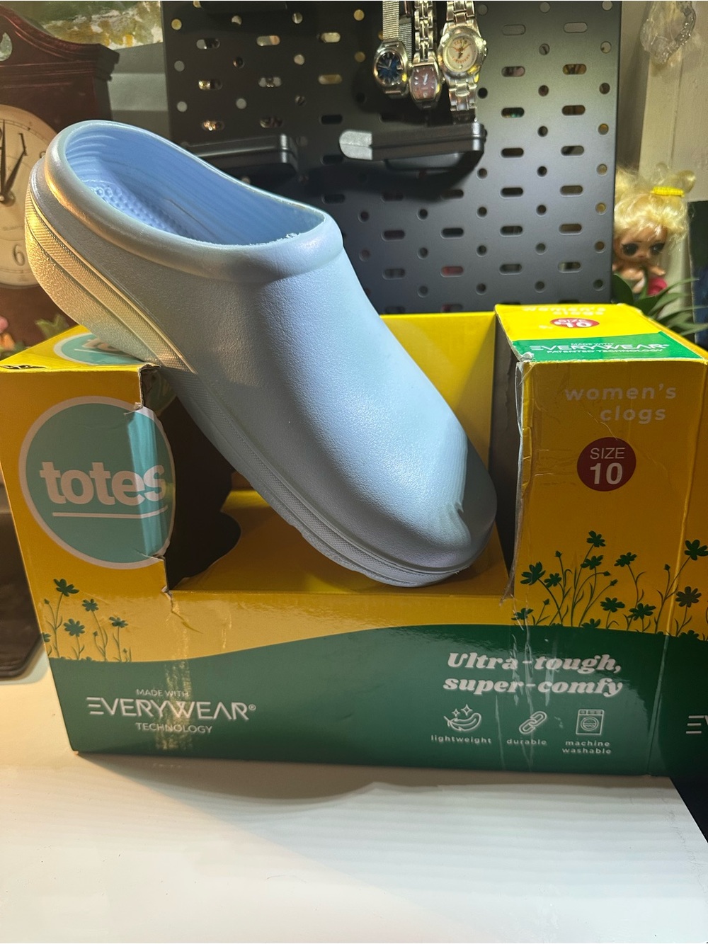 totes Women's Light Blue Slip-On Clog Mule